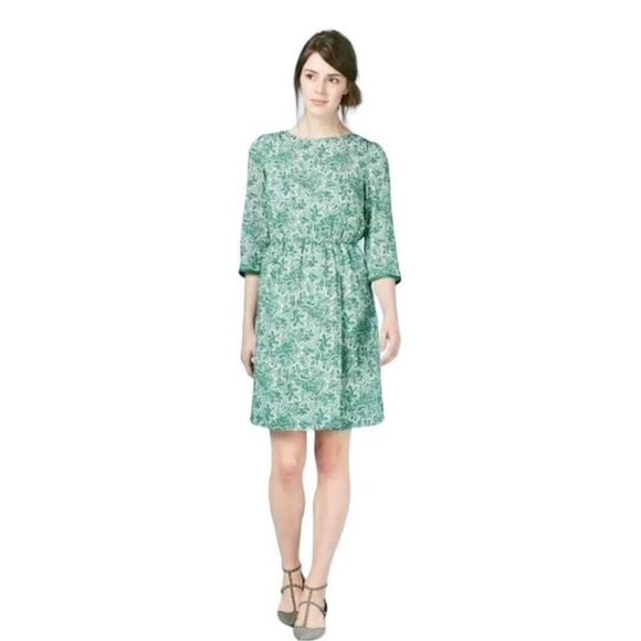 Boden Dolly Day Dress Green Paisley Lined 3/4 Sleeves Gathered Waist Faux Wrap 4 - Picture 3 of 16